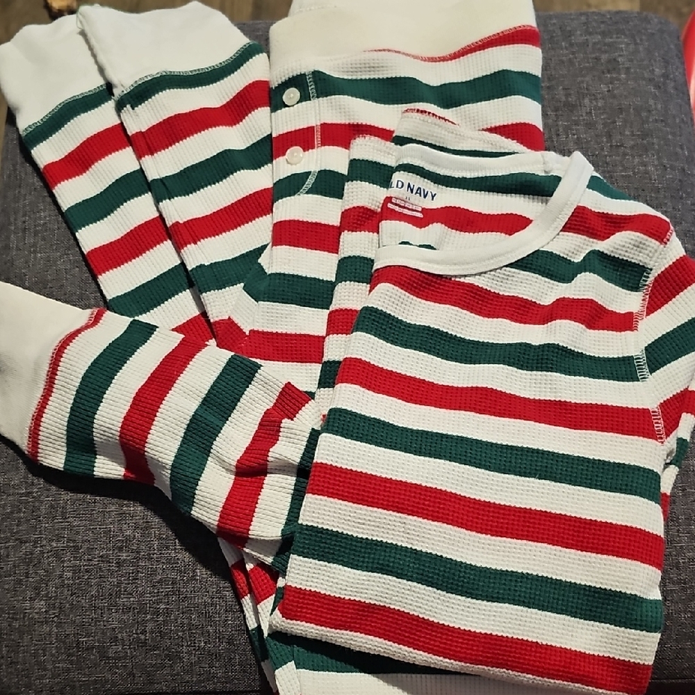 Old Navy Festive Striped Loungewear  Xsmall Red Green White Thermal Festive